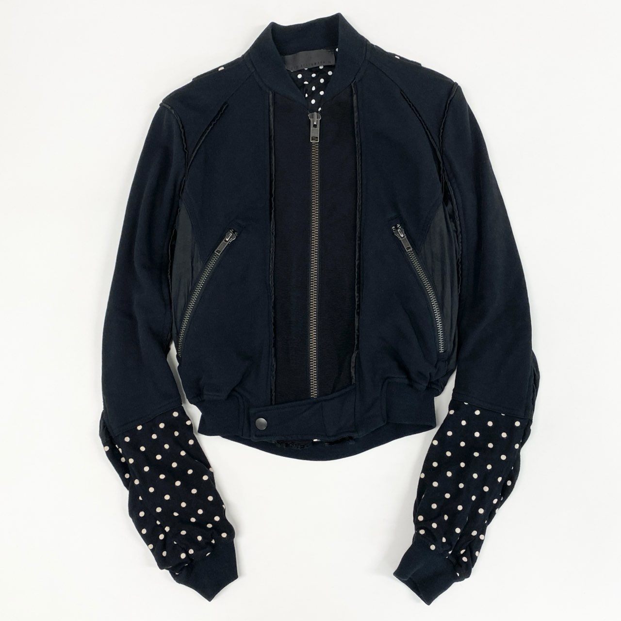 45b27 HAIDER ACKERMANN ハイダーアッカーマン 解体再構築 ジップアップブルゾン ジャケット 異素材切替 サイズM ブラック ドット コットン レディース