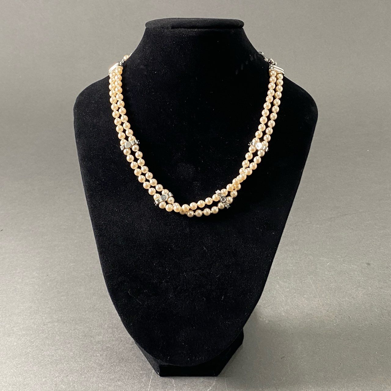 1e2-4 【2点セット】 SWAROVSKI Jewelry スワロフスキー ジュエリー 2連 パール ネックレス イヤリング クリスタル ビジュー ダイヤ 結婚式 セレモニー