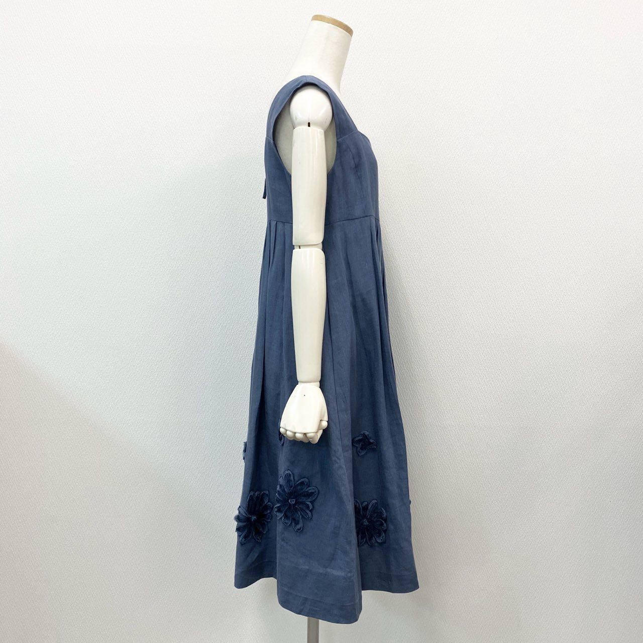76k20 《 20周年 限定品 》 FOXEY フォクシー GINZA 20TH Soleil ソレイユ ドレス リネンワンピース 38278 40 ブルー 日本製
