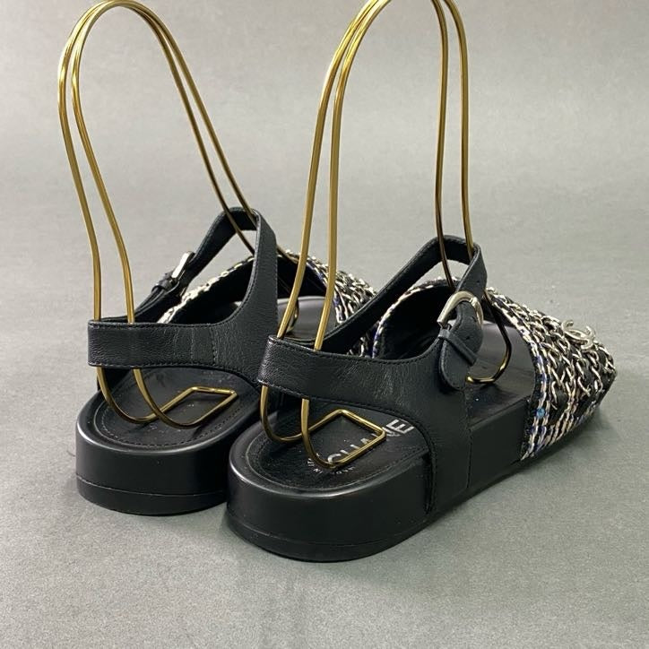 4f4 CHANEL シャネル ココマークチャーム付き 6連チェーン サンダル G31764 35 ブラック ツイード シューズ 夏