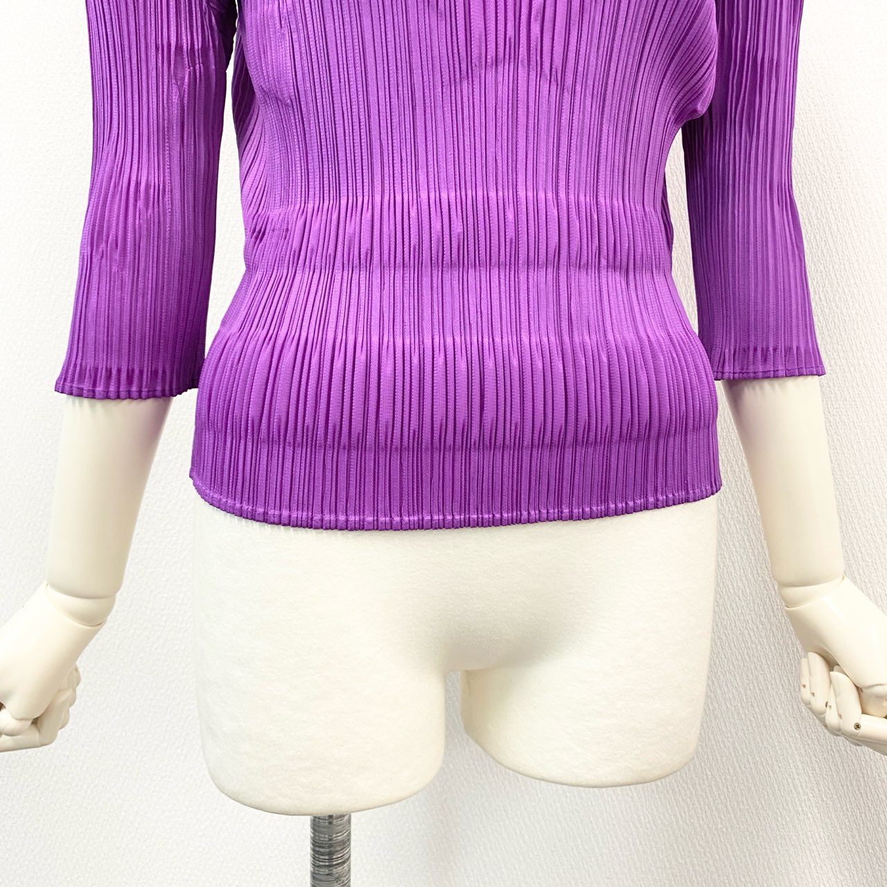 41h24《美品》 PLEATS PLEASE プリーツプリーズ イッセイミヤケ エンボス加工 星柄 プリーツカットソー トップス PP81-JK143 サイズ3 パープル ポリエステル レディースu02t