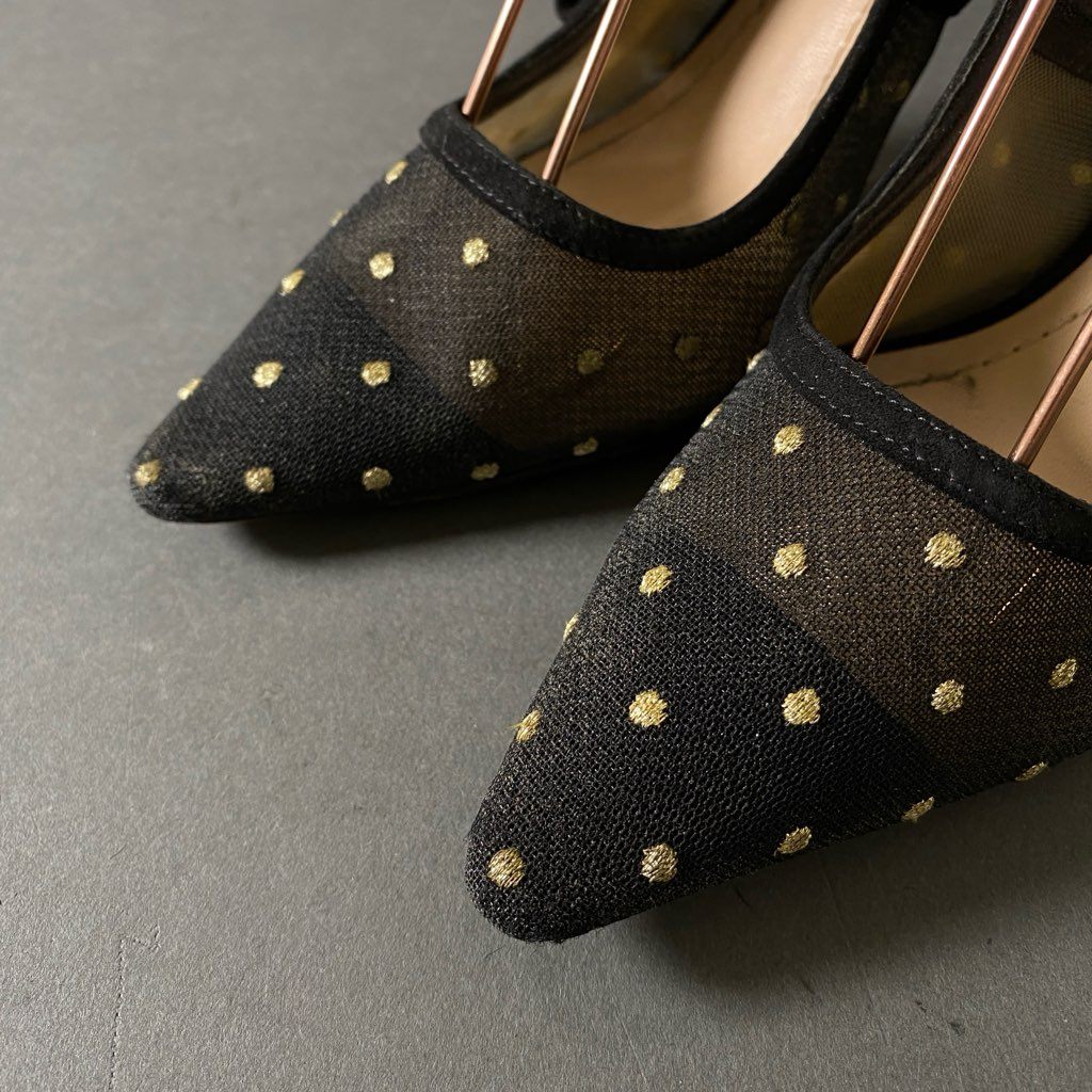 2g17 Christian Dior クリスチャンディオール J'ADIOR スタッズ ドット柄 パンプス ポインテッドトゥ サイズ35 1/2D ブラック レディース