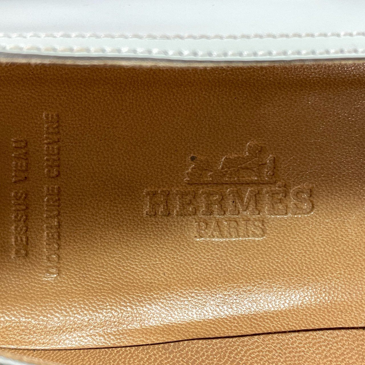 1l9 HERMES エルメス イタリア製 Hロゴ ローファー フラットシューズ パンプス 37 ライトブルー グリーン系 レザー