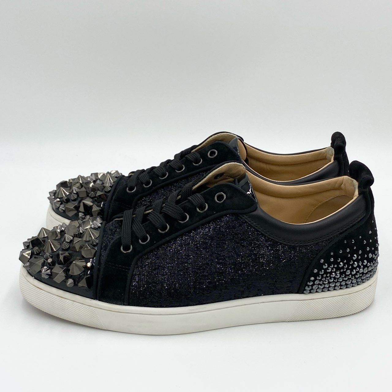 1h20 Christian Louboutin クリスチャンルブタン ルイスジュニア ストラス スパイク スニーカー シューズ スタッズ ラインストーン サイズ42 ブラック メンズ 紳士靴k02i