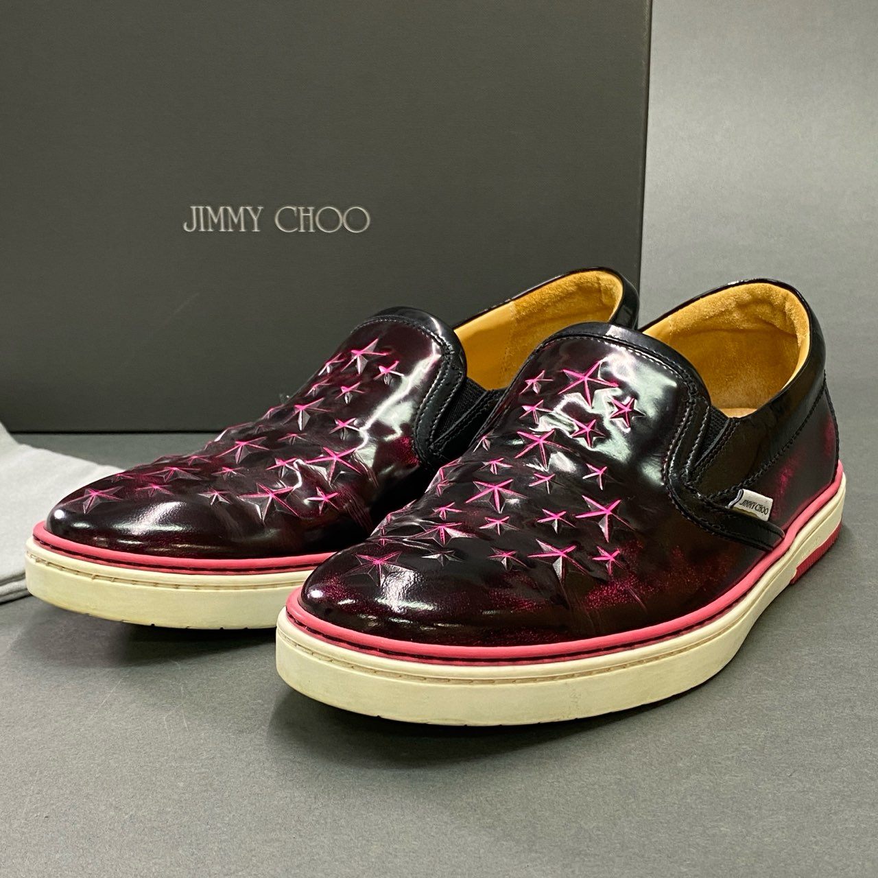 4a27 JIMMY CHOO ジミーチュウ イタリア製 132GROVE スター ローカットスニーカー スリッポンシューズ 43 ピンク レザー