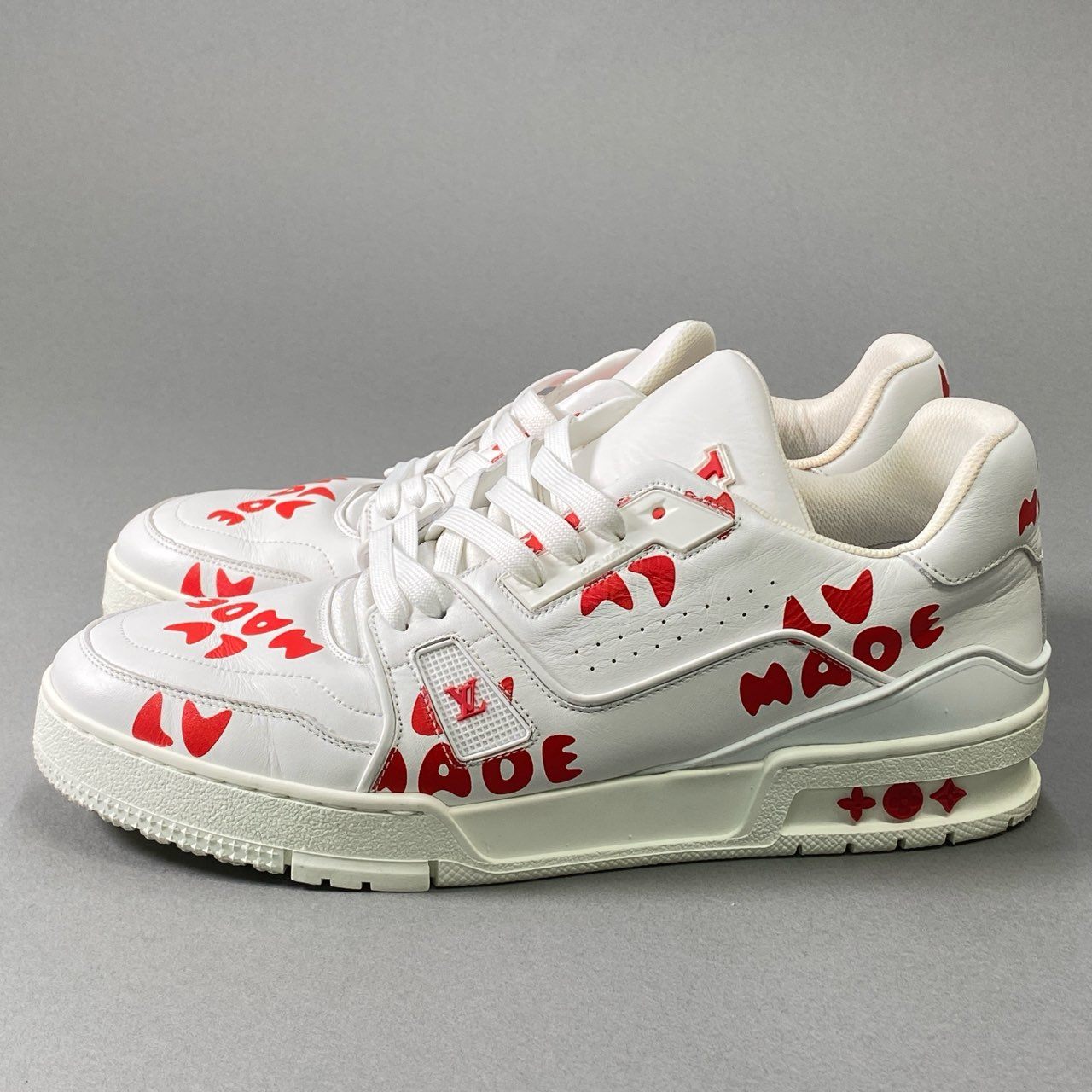 1i4 《美品》 LOUIS VUITTON ルイヴィトン × NIGO LV トレイナー ライン スニーカー 7 ホワイト レッド シューズ 紳士靴t18r
