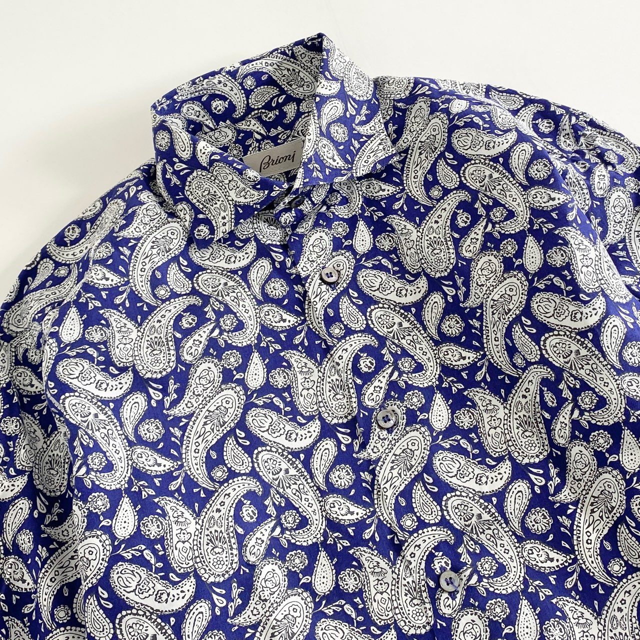 28h10 《美品》 イタリア製 Brioni ブリオーニ 長袖シャツ ドレスシャツ サイズⅡ ペイズリー柄 ブルー×ホワイト コットン100% メンズ