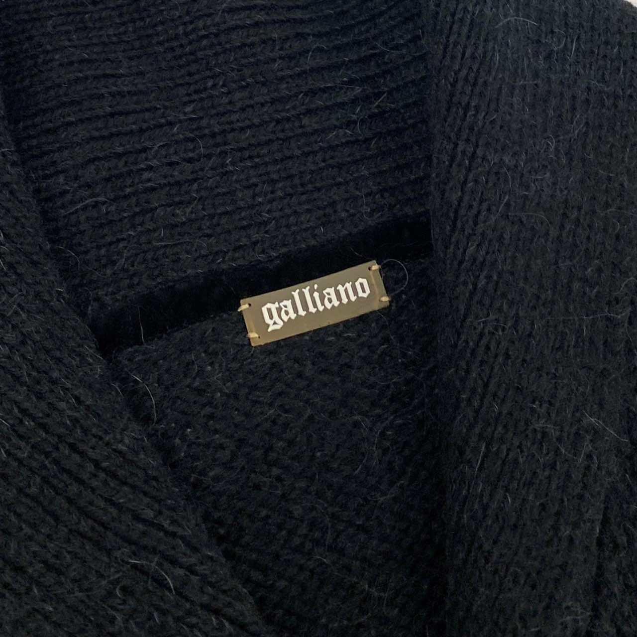 21h9《美品》 galliano ガリアーノ ワッペン付き ショールカラー ニットカーディガン M ブラック アルパカ混 セーターt18r