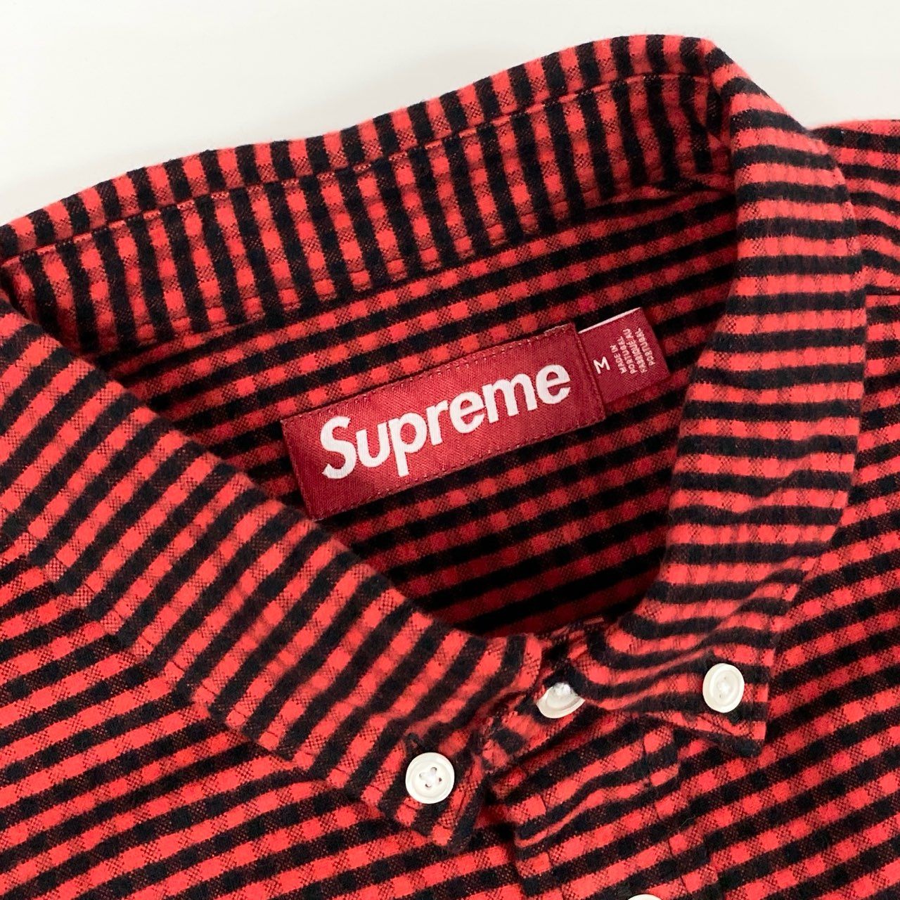 81h7《美品》 SUPREME シュプリーム 24SS Loose Fit Flannel Oxford shirt ルーズフィット フランネルシャツ 長袖 Mサイズ レッド コットン メンズo07t