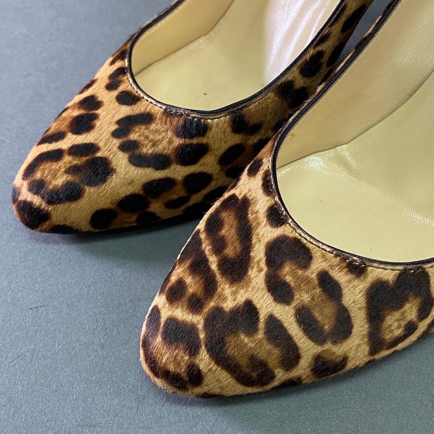 5l25 JIMMY CHOO ジミーチュウ レオパード ハラコ パンプス 35 1/2 ブラウン イタリア製 シューズ レザー