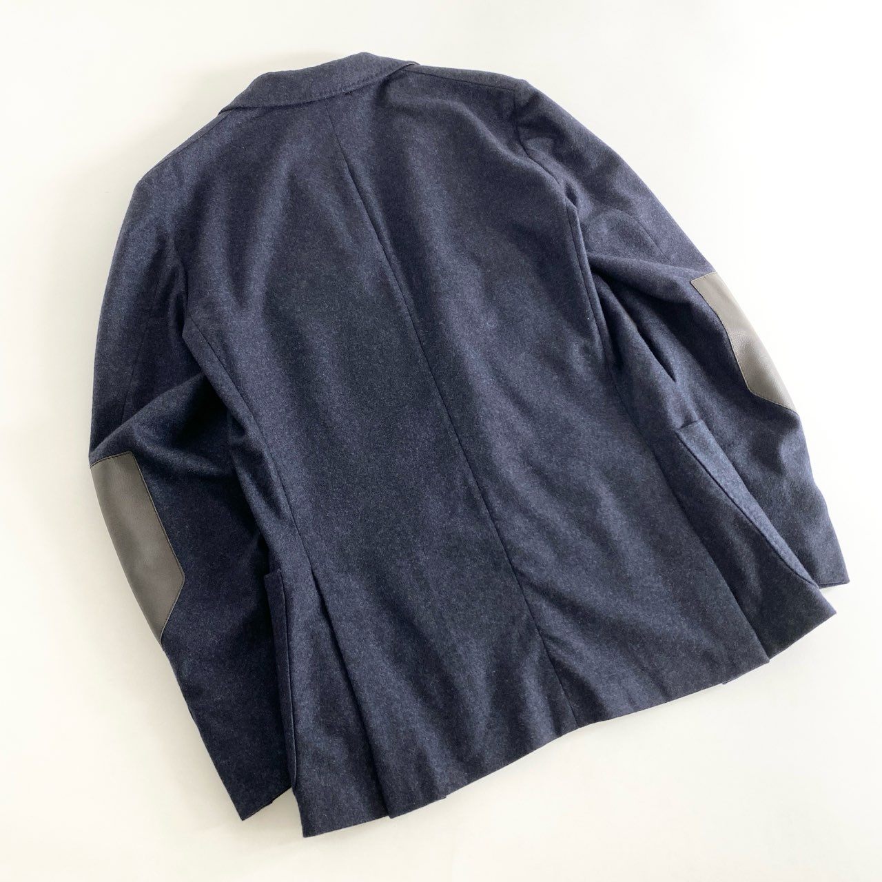 46e14 イタリア製 HERMES エルメス テーラードジャケット ブレザー レザーエルボーパッチ サイズ46 ネイビー カシミヤ100% メンズ 紳士服