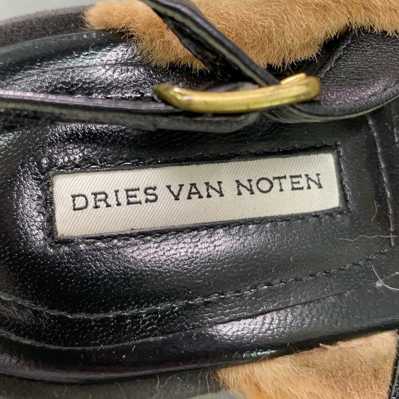 1e26 DRIES VAN NOTEN ドリスヴァンノッテン ウェッジソール スリングバック ファーサンダル 37 ブラック ベージュ シューズ 夏 イタリア製