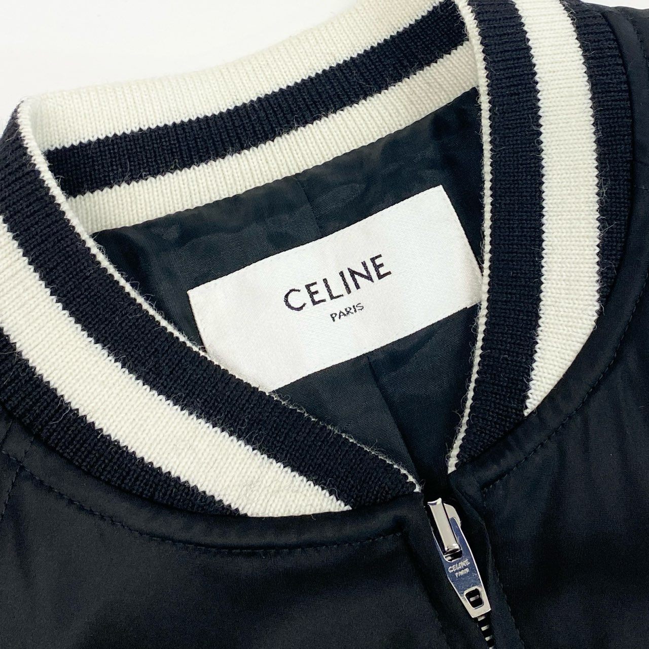 32l26 《美品》 イタリア製 CELINE セリーヌ 22SS パームツリーエンブロイダリーテディジャケット スタッズ レザー切替 ブルゾン 2V57H851C 44 ブラック