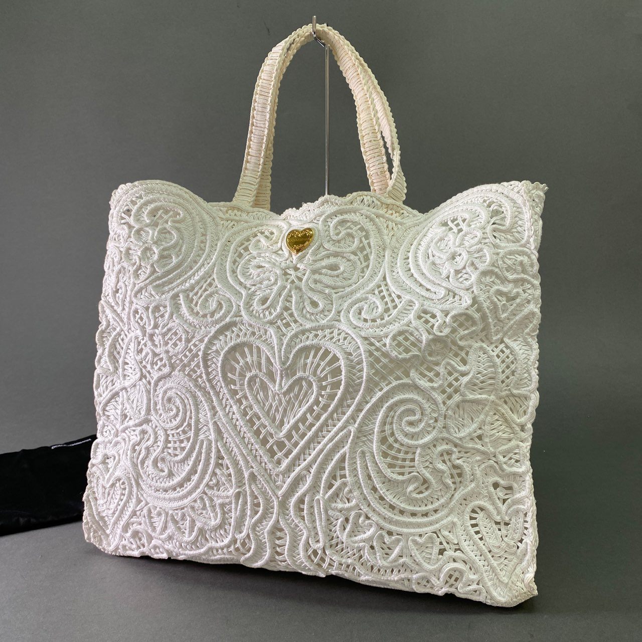 Aa8 DOLCE&GABBANA ドルチェアンドガッバーナ Beatrice ベアトリーチェ コードレスエンブロイダリー 刺繍 トートバッグ ハートモチーフ ホワイト
