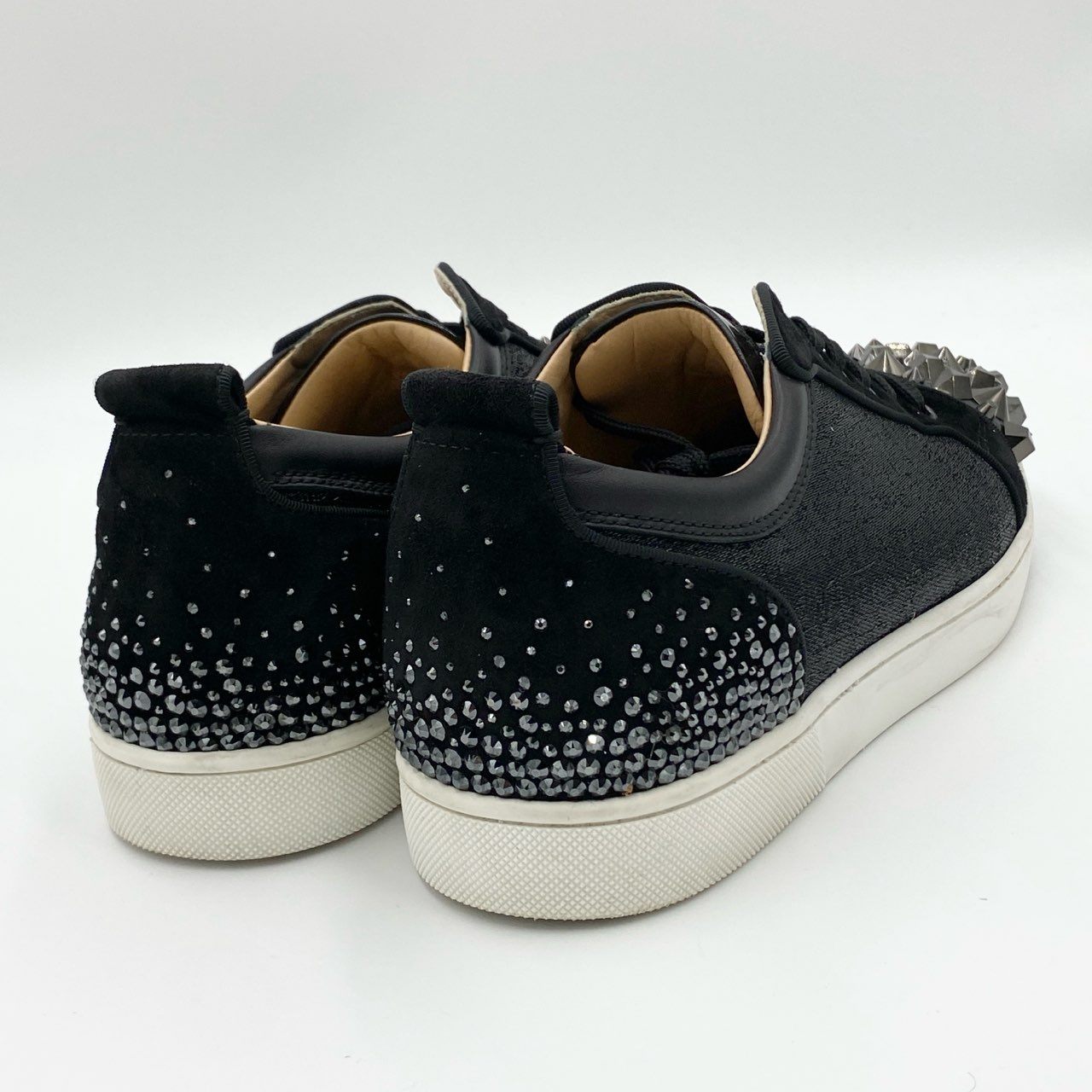 1h20 Christian Louboutin クリスチャンルブタン ルイスジュニア ストラス スパイク スニーカー シューズ スタッズ ラインストーン サイズ42 ブラック メンズ 紳士靴k02i