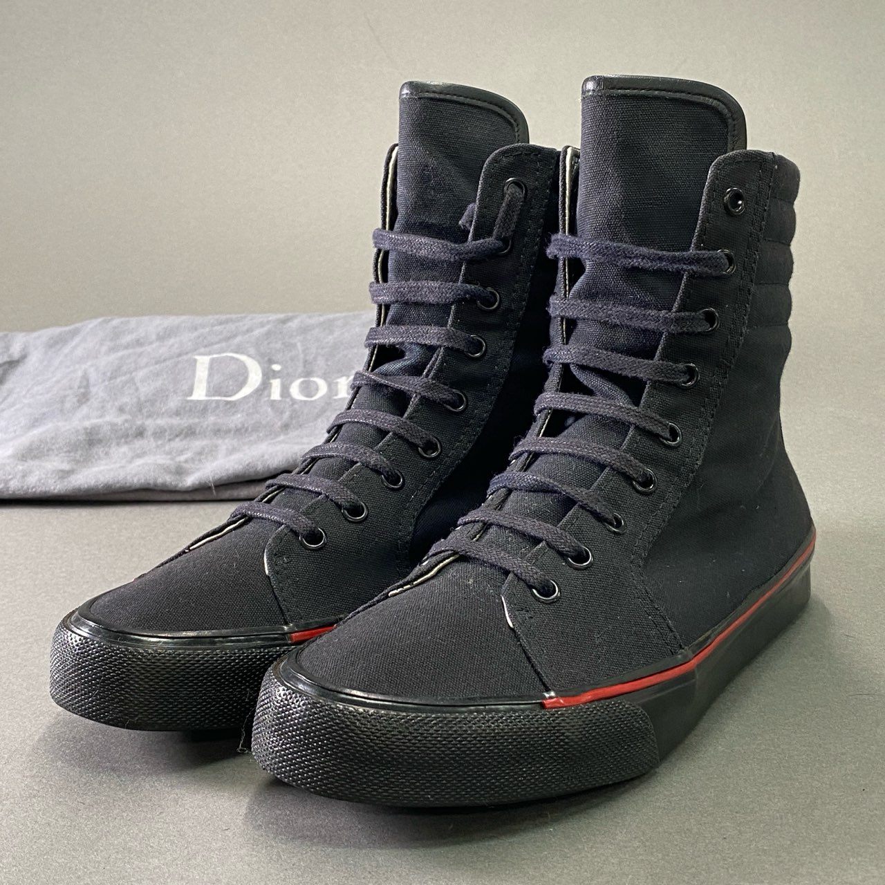 6d16 《美品》 Dior HOMME ディオール オム キャンバス ハイカットスニーカー 41 1/2 ブラック シューズ イタリア製