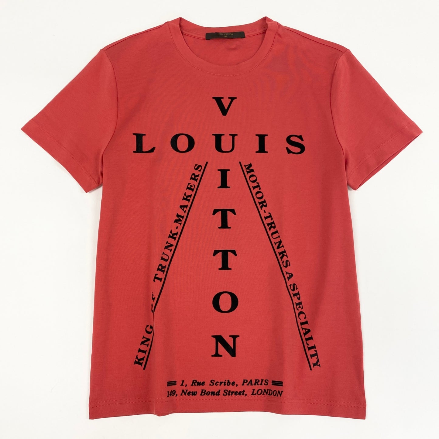 41a24 LOUIS VUITTON ルイヴィトン フロッキークロスロゴ 半袖Tシャツ クルーネック カットソー HBY05W XS レッド コットン