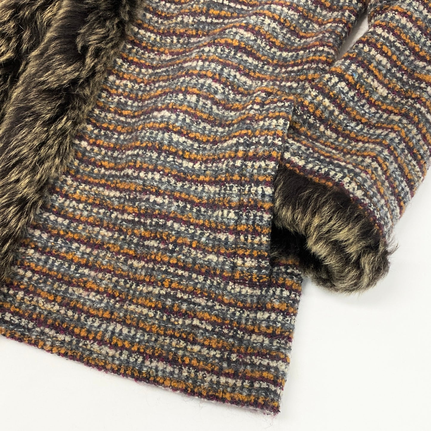 16h9《美品》MISSONI ミッソーニ ニットジャケット ニットコート ボーダー ファー イタリア製 92 マルチカラー レディースu02t