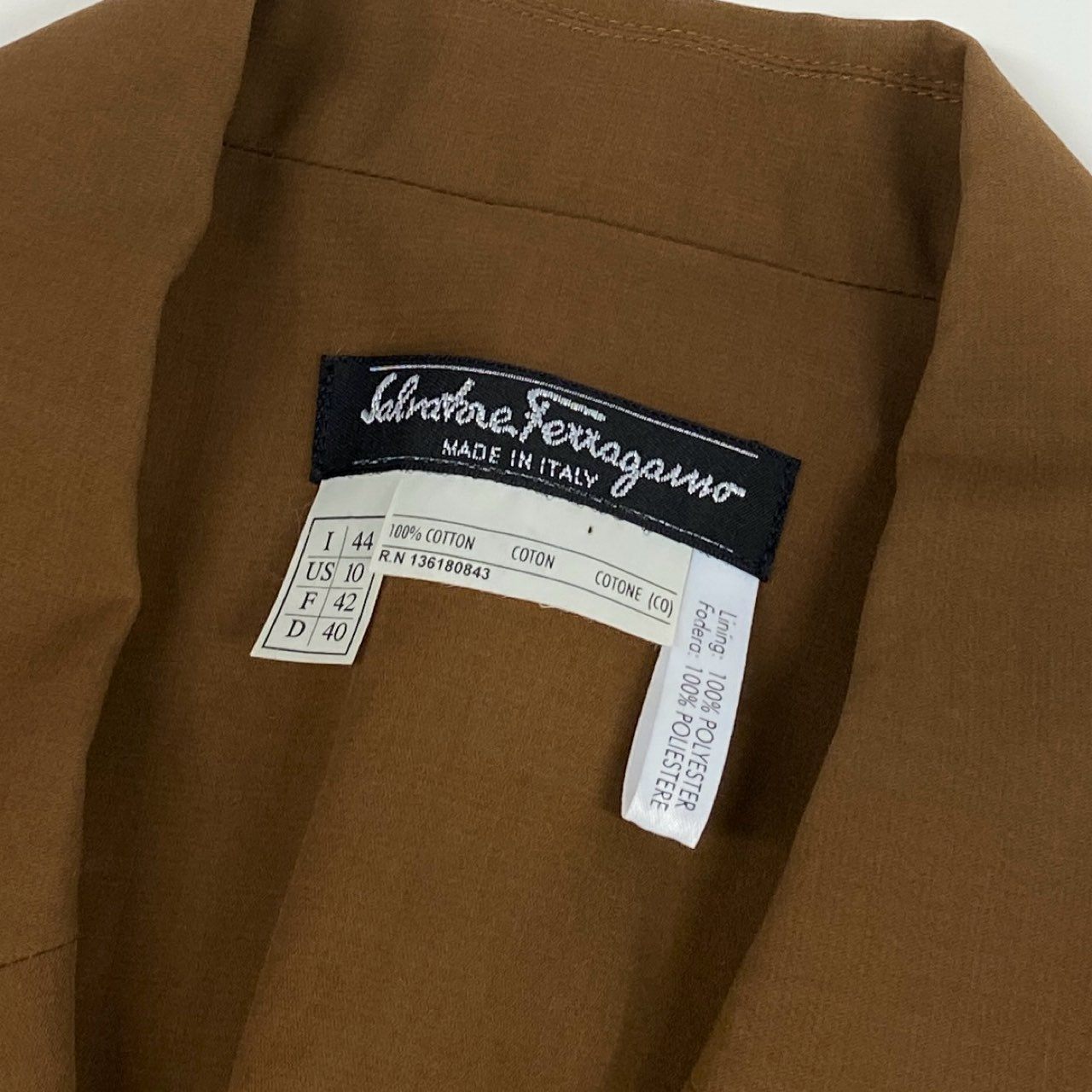 Ec6 Salvatore Ferragamo サルヴァトーレフェラガモ ハーフコート ジャケット ウエストリボン 金ロゴボタン レディース 女性服 イタリア製 44 キャメル コットン100%u02t