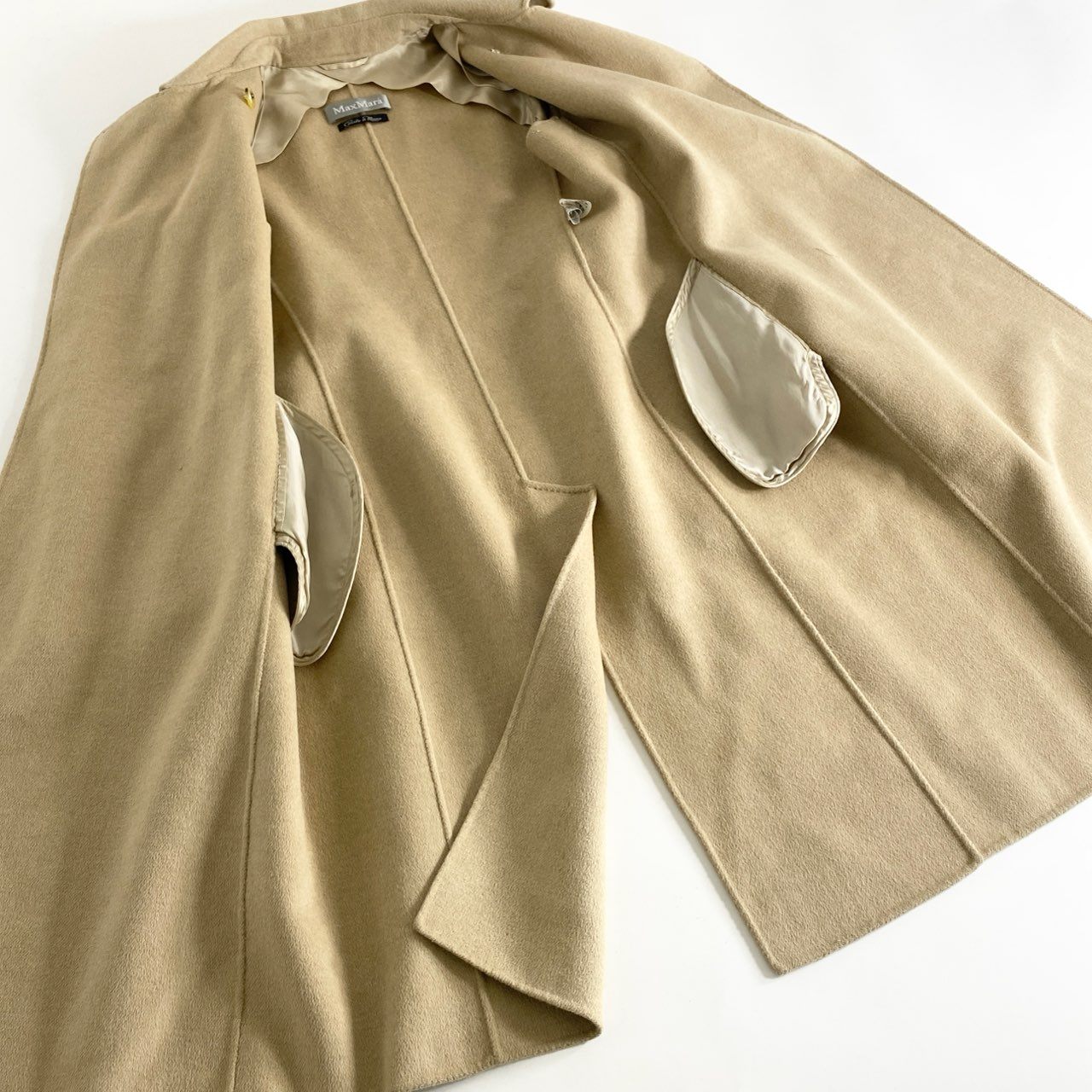 34d22 Max Mara マックスマーラ クチートアマーノ ベルテッドコート ロングコート 60160179 サイズ40 ベージュ アンゴラウール レディース