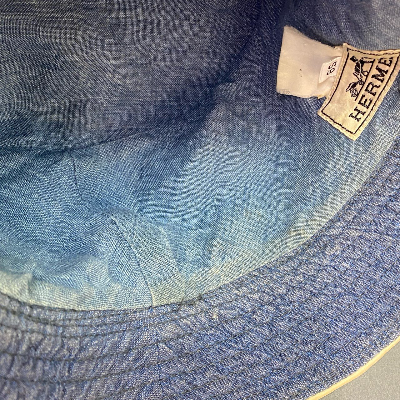 b17 HERMES エルメス 刺繍Hロゴ バケットハット 58 ブルー 帽子 シワ加工