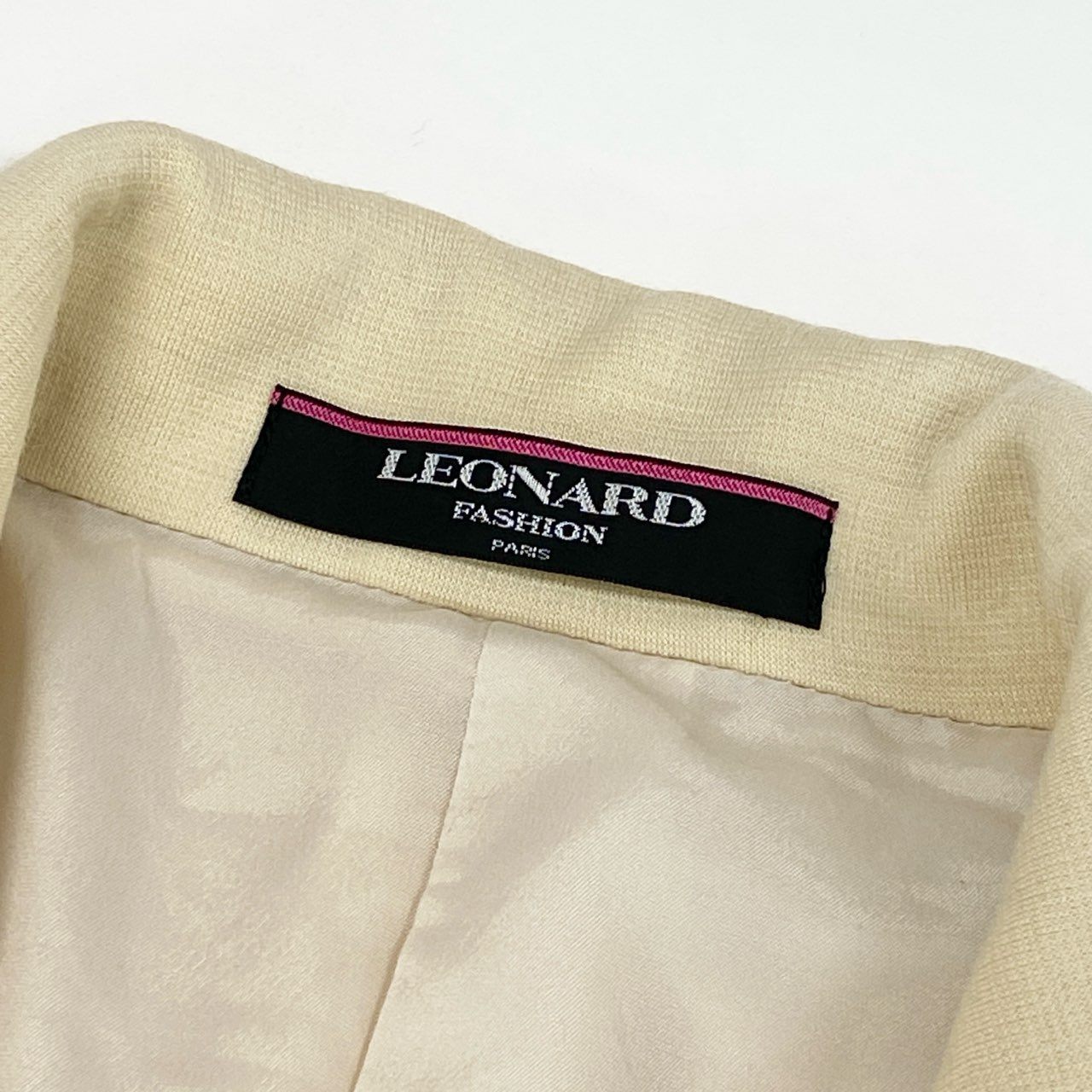 35e2 LEONARD レオナール テーラードジャケット ブレザー 袖プリント アウター 日本製 9AR Mサイズ相当 ベージュ