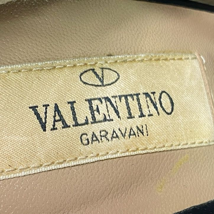 3l22 VALENTINO GARAVANI ヴァレンティノ ガラヴァーニ ロックスタッズ ストラップパンプス 39 ブラック ゴールド レザー イタリア製 シューズ