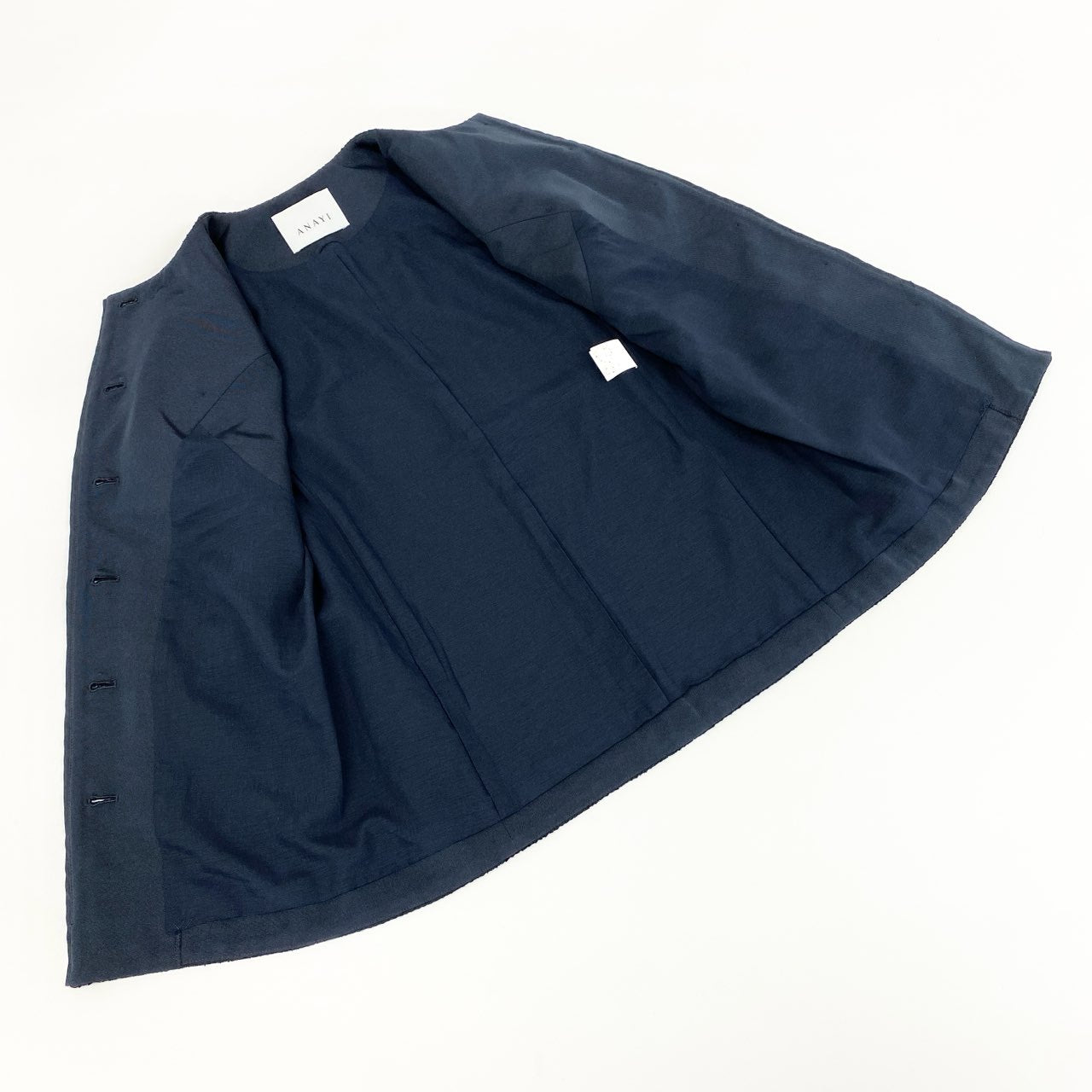 68g21 《美品》 ANAYI アナイ パールボタン ツイードベスト 34 ダークネイビー トップス 日本製 女性服