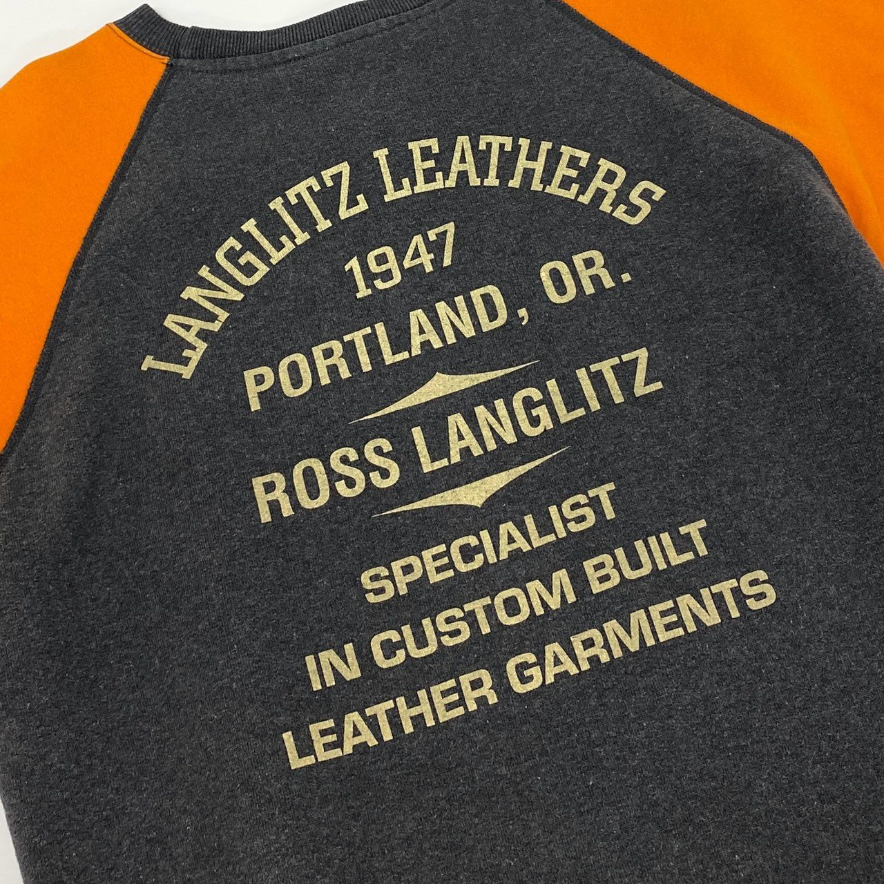 64g4 LANGLITZ LEATHERS ラングリッツレザー 2トーン ラグランスウェット コットン カナダ製 クラシック ストリート メンズ 男性用 グレー×オレンジ