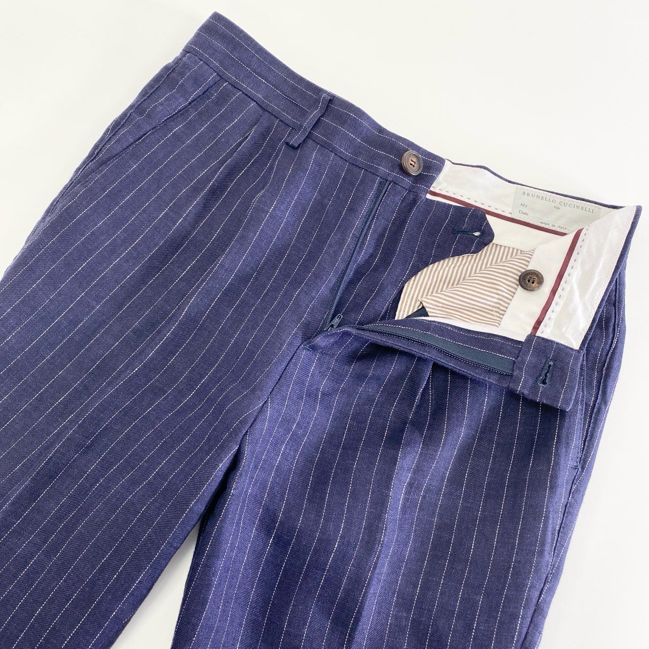 10j31 BRUNELLO CUCINELLI ブルネロクチネリ スラックスパンツ リネンパンツ ボトムス サイズ44 ネイビー ストライプ リネン100% メンズ イタリア製
