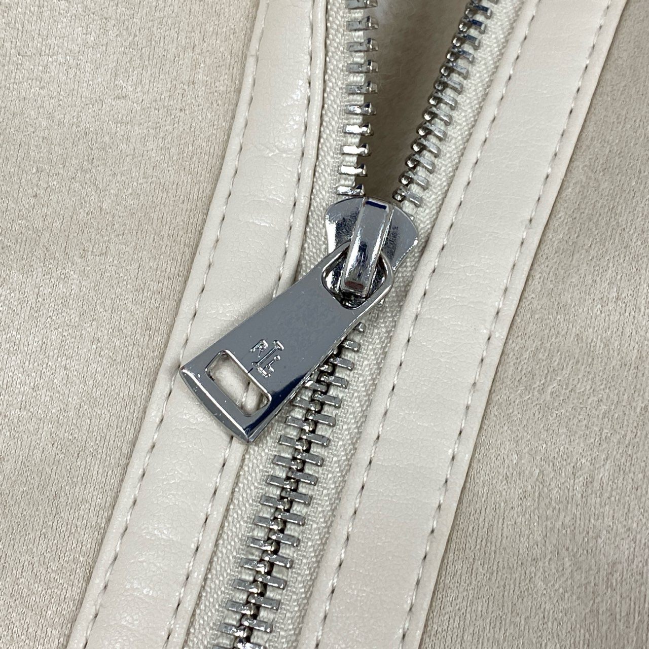 12f11 《美品》 LAUREN RALPH LAUREN ローレンラルフローレン フェイクムートン ライダースジャケット アウター フェイファー ボア Lサイズ ベージュ系 レディース