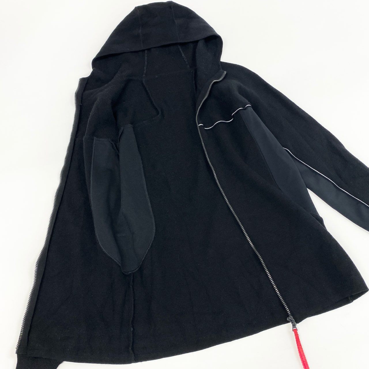 67d21 PRADA SPORT プラダスポーツ ナイロン切替 ジップアップ ニットジャケット フーディ パーカー イタリア製 46 ブラック ウール