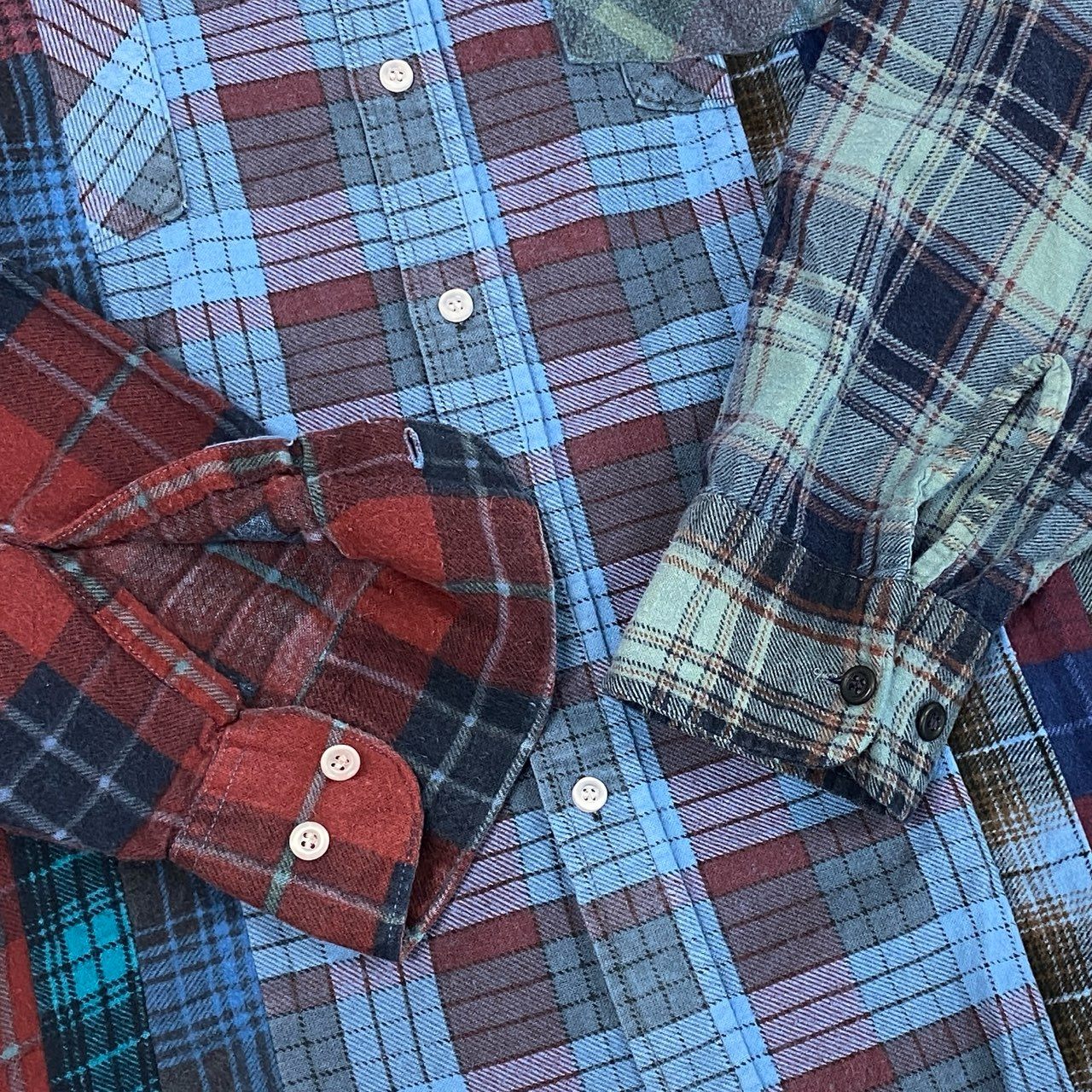 77j28 Rebuild by Needles リビルド バイ ニードルズ 再構築シャツ 長袖シャツ チェック  5-44-1 Lサイズ ブルー系 メンズu02t