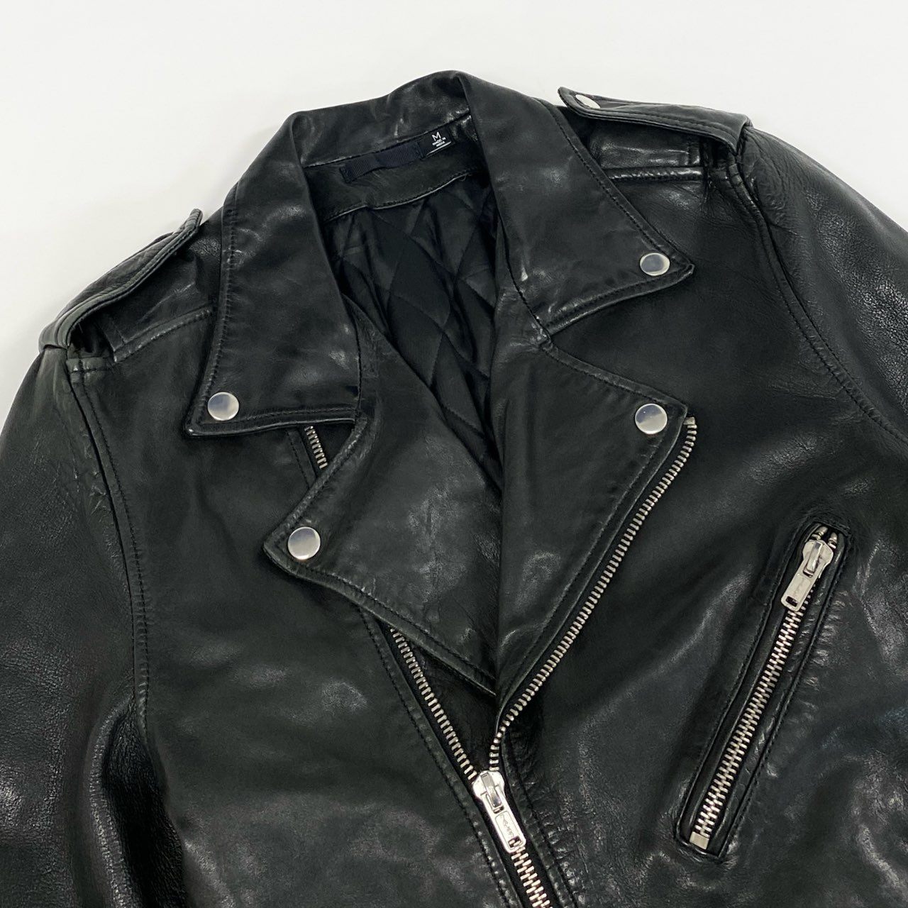 43f25 BLK DNM ブラックデニム ラムレザー ダブルライダースジャケット ブルゾン M ブラック 羊革 メンズ