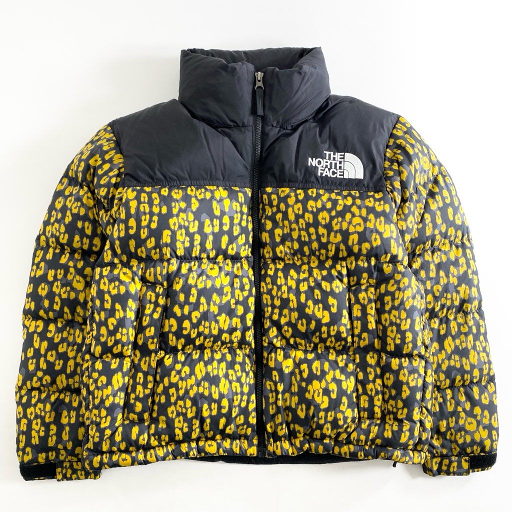 74g3 《美品》 THE NORTH FACE ノースフェイス NDW92234 ノベルティ ショートヌプシ ダウンジャケット サイズS ブラック×イエロー レオパード ナイロン100% レディース