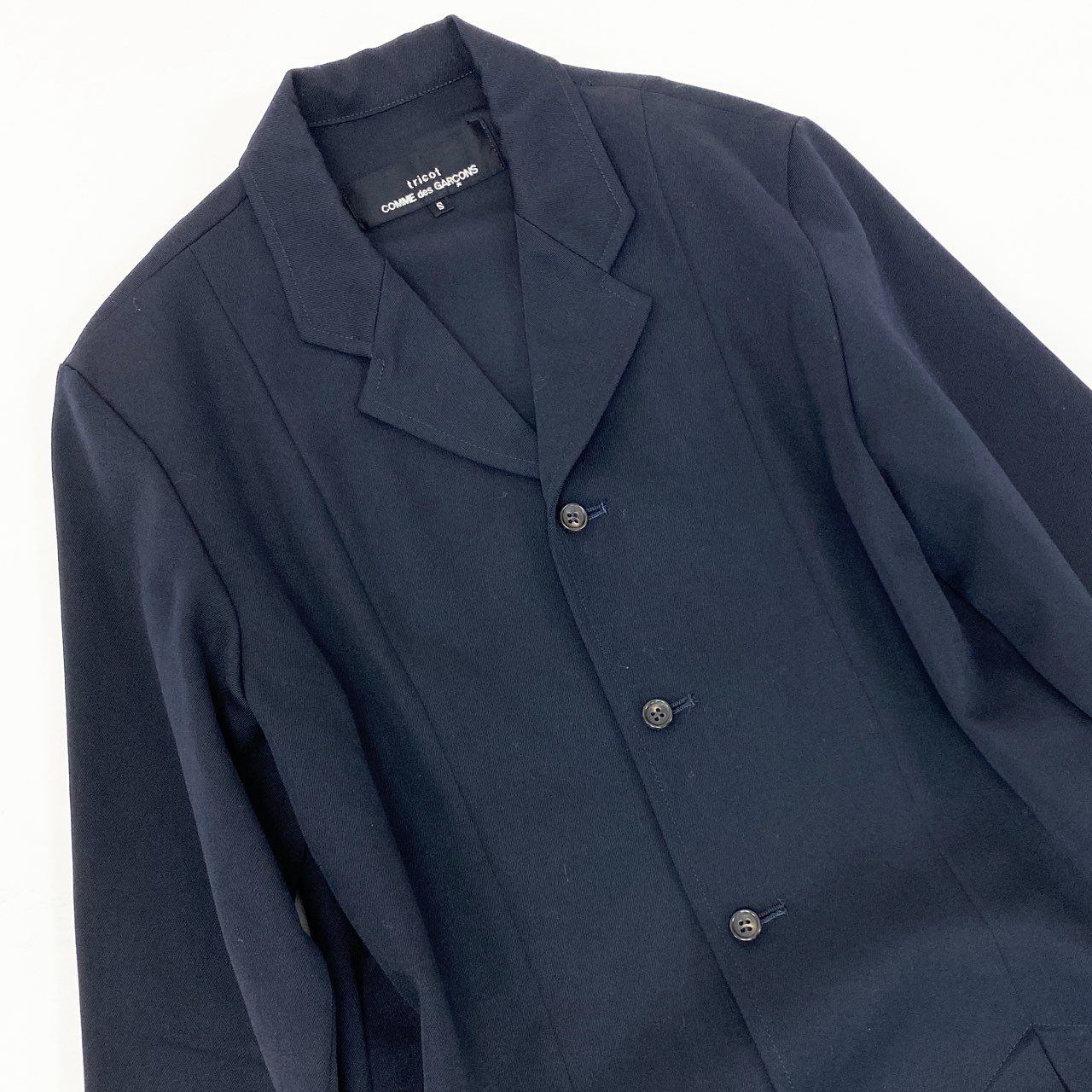 14j9 《美品》toricot COMME des GARCONS トリココムデギャルソン チェスターコート ロングコート ワンピース ジャケット AD1992 TO-05023S Sサイズ ネイビー レディースu02t