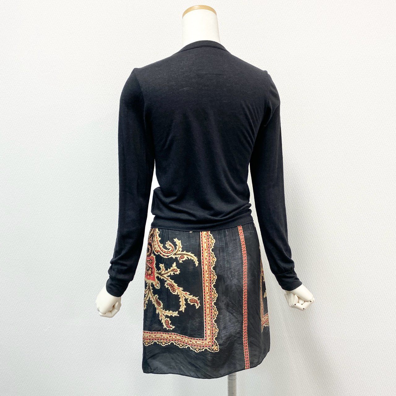 41h24 sacai サカイ 異素材切替 ドッキングワンピース チュニック ドレス ペイズリー柄 1 ブラック レディース 日本製o07t