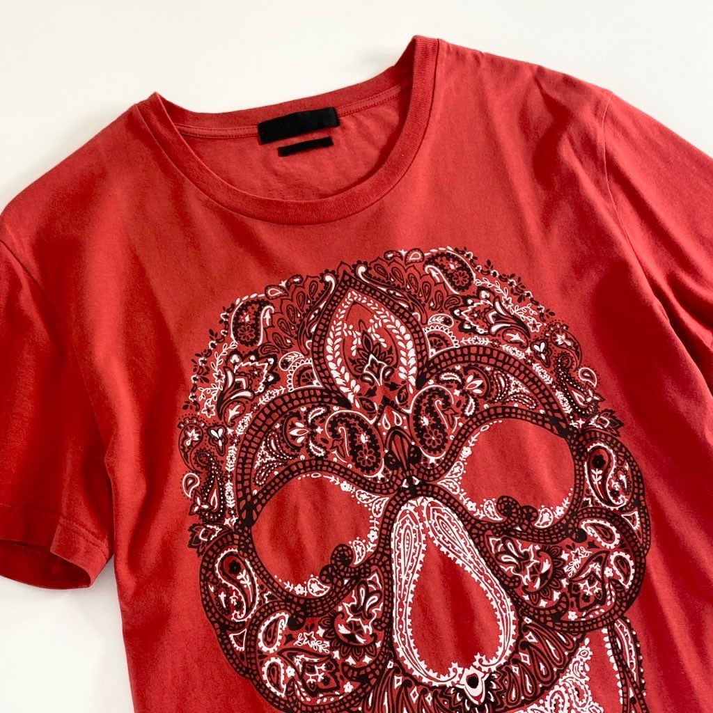 12e23 イタリア製 Alexander McQueen アレキサンダーマックイーン Tシャツ カットソー スカルプリント 174981 レッド コットン 春夏