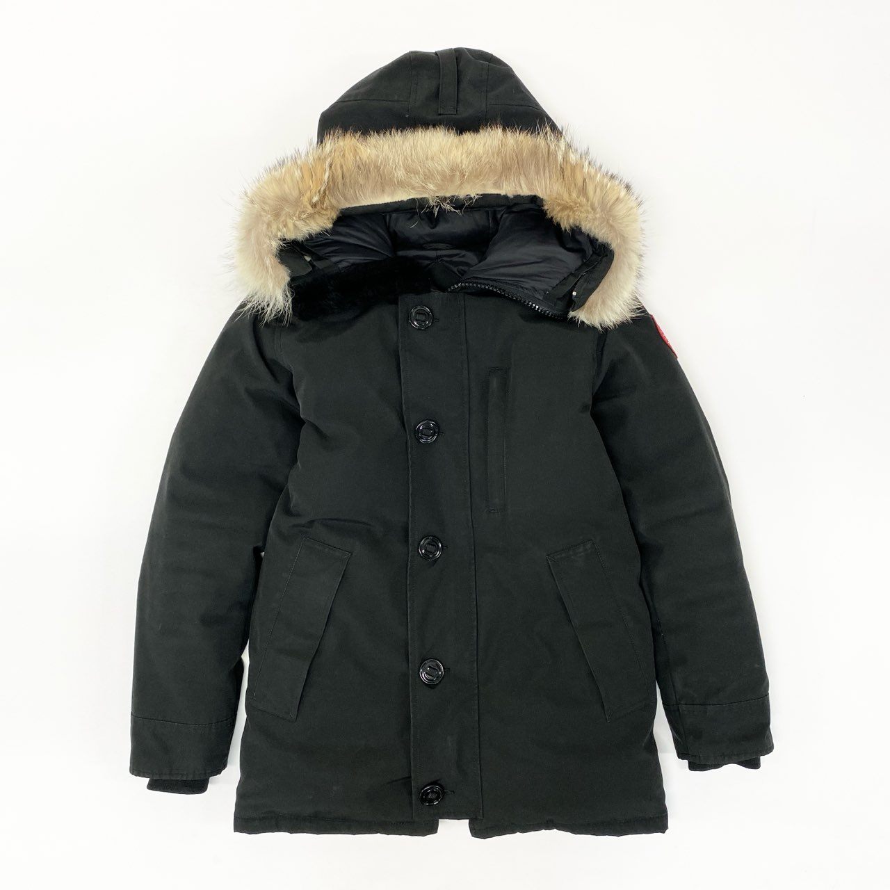 63j9 CANADA GOOSE カナダグース JASPER ジャスパー ダウンジャケット 3438JM XS ブラック コヨーテファー カナダ製 紳士服t18r