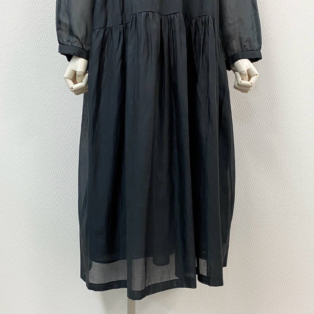 53j17《美品》’S MaxMara エスマックスマーラ ロングフレアワンピース シアーワンピース 長袖ワンピース ノーカラー 38サイズ ネイビー レディースu02t