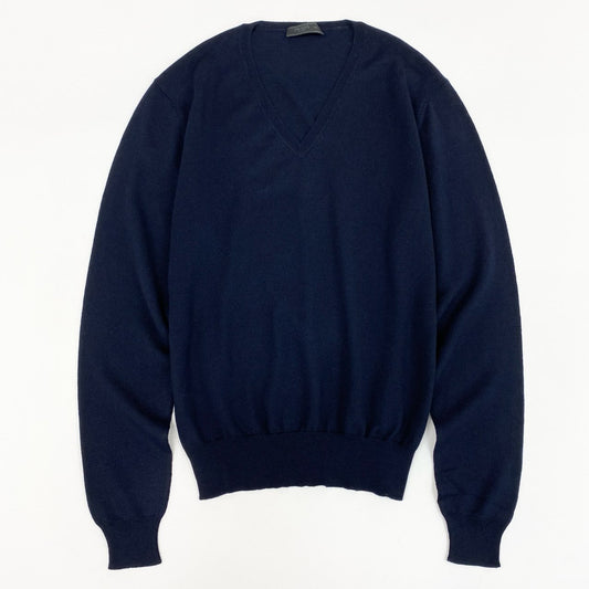 34k28⑨  《極美品》 PRADA プラダ イタリア製 Vネック ニットセーター ウールニット ヴァージンウール ロングスリーブ 長袖 DNA386 507 44 ネイビー ウール100