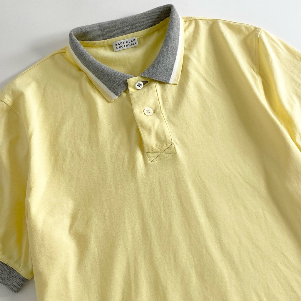 2d10 【美品】 イタリア製 BRUNELLO CUCINELLI ブルネロクチネリ コットン100% 半袖ポロシャツ M イエロー メンズ 紳士服 春夏