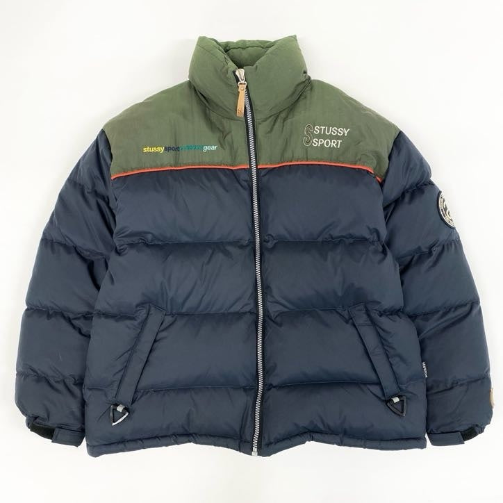 80g23 STUSSY SPORT ステューシー スポーツ 90s VINTAGE OLD STUSSY ダウンジャケット L カーキ ネイビー ヴィンテージ_