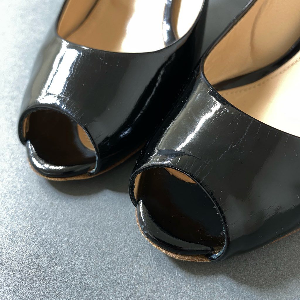 6f30 PELLICO ペリーコ オープントゥ パテントレザー パンプス 34 ブラック シューズ サンダル イタリア製