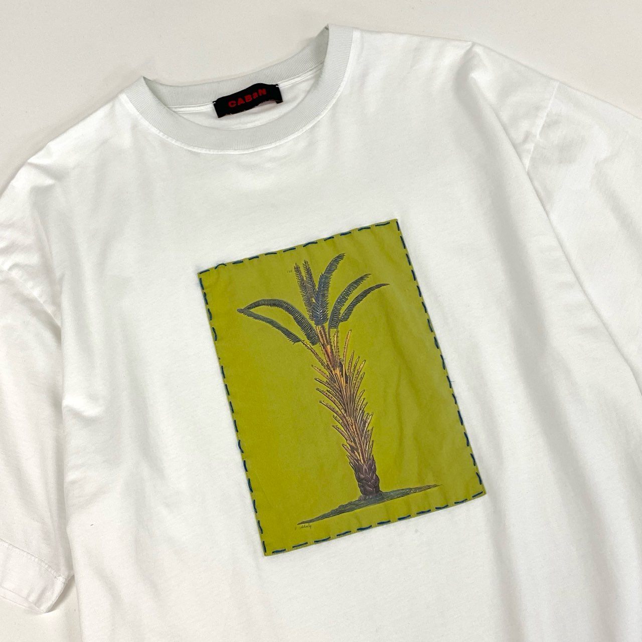 33k28 CABaN キャバン 21SS NEW COSTARICA アートTシャツ スビンコットン 植物 ボタニカル柄 半袖カットソー 59-03-11-03009 M ホワイト