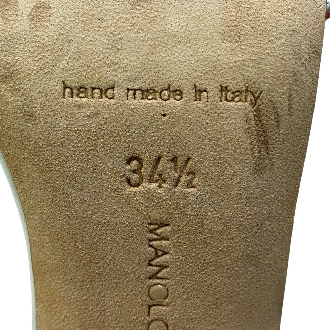 1b23 MANOLO BLAHNIK マノロブラニク アンクルベルト ヒールサンダル オープントゥ ルイヒール レディース 女性靴 イタリア製 34 1/2 ホワイト レッド レザーu02t