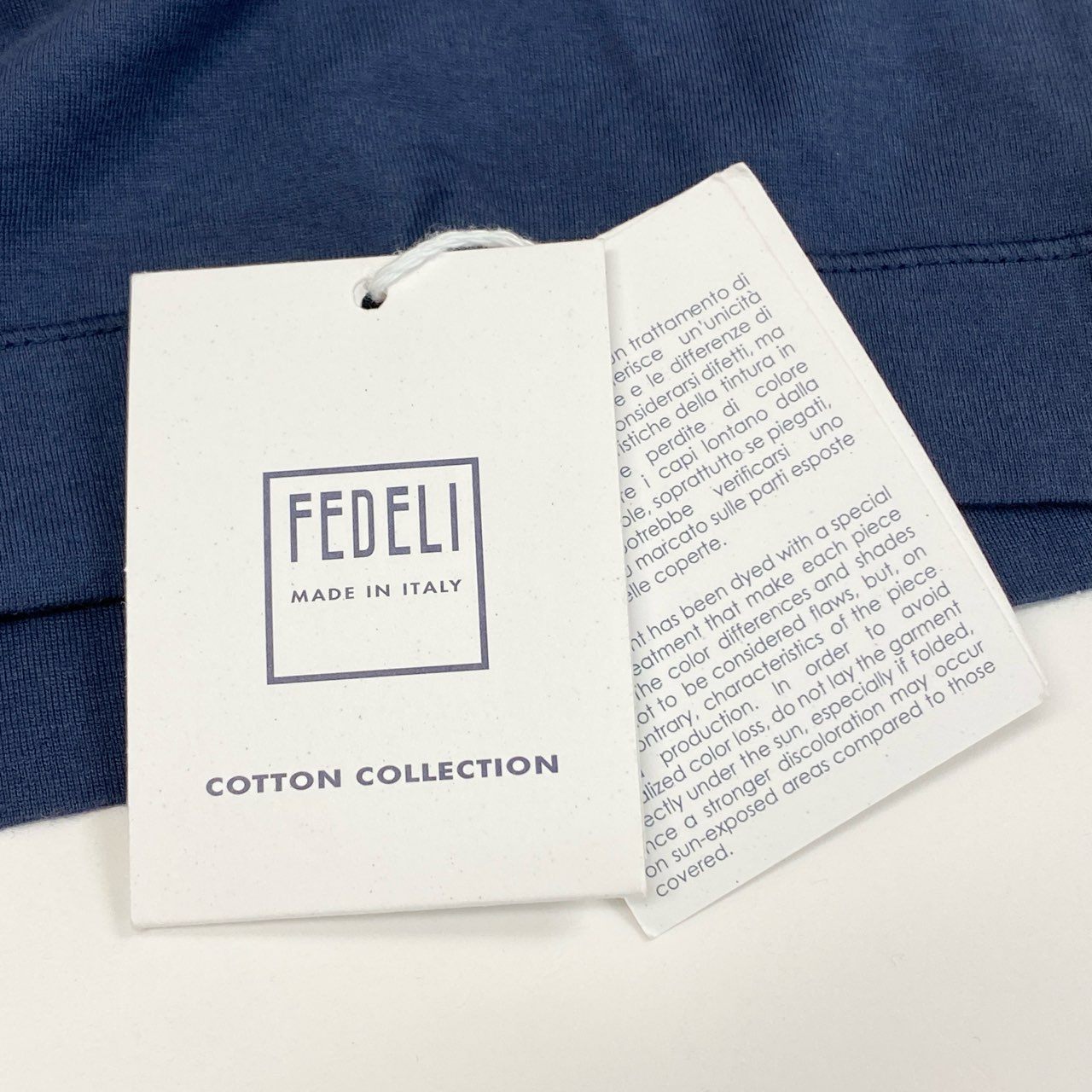 2f6 【未使用】イタリア製 FEDELI フェデーリ マイクロゲージ 半袖ニットシャツ ニットTシャツ 浅めVネック サイズ46 ネイビー メンズ 男性用