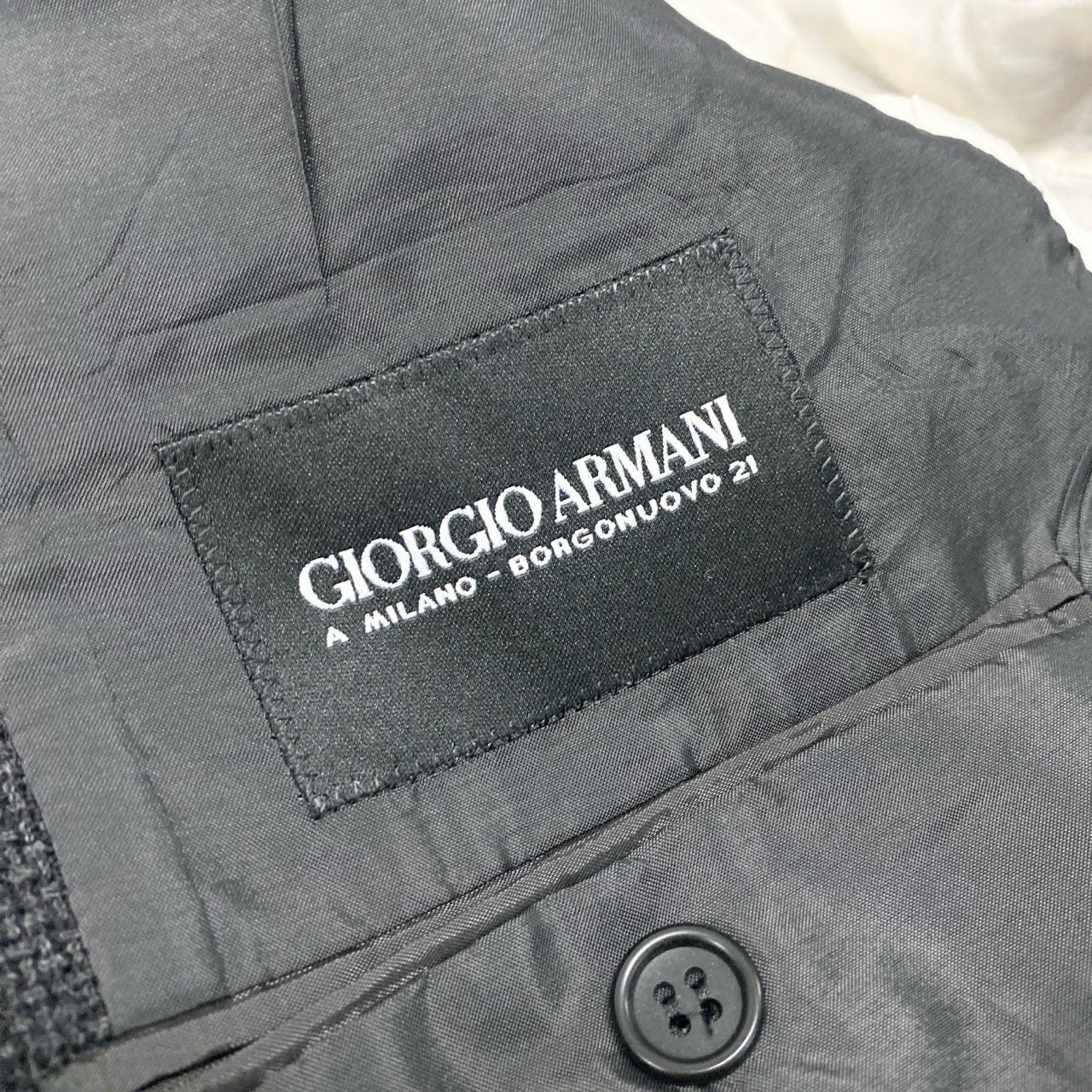 6k1 GIORGIO ARMANI ジョルジオアルマーニ BORGONUOVO21 テーラードジャケット ツイードジャケット シングル 2B 大きいサイズ 52 ダークグレー ウール100%o07t