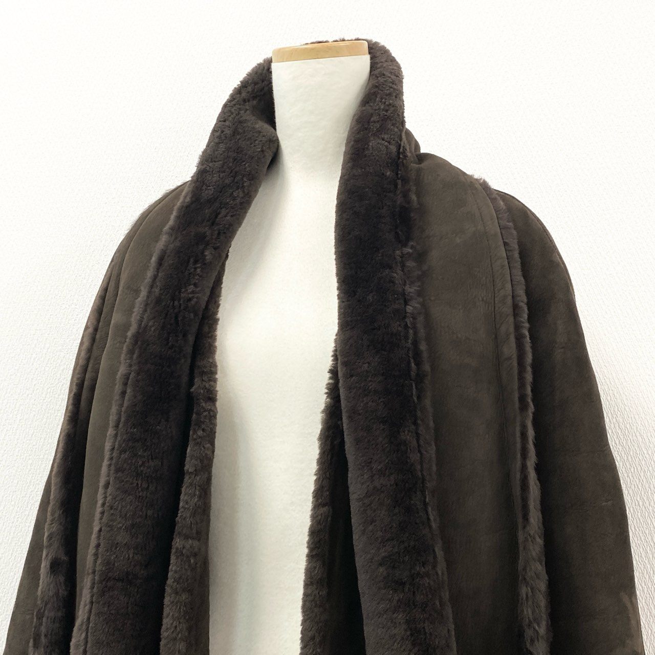 53e7 【マルジェラ期】HERMES エルメス ムートンロングコート ストールパーツ付き サイズ40 ブラウン ムートン メンズ Margiela year mouton coat 00's