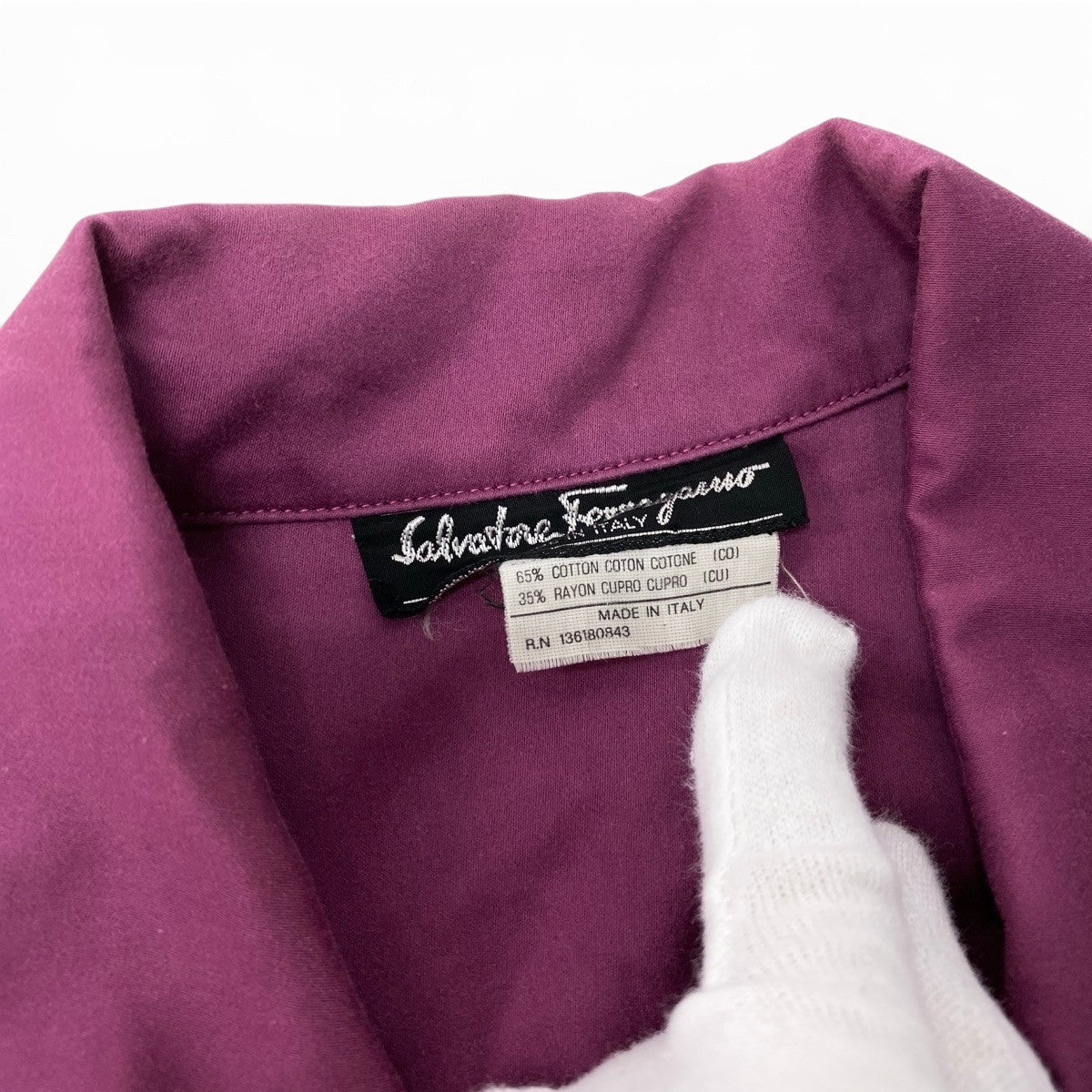 76i2 Salvatore Ferragamo サルヴァトーレフェラガモ シャツジャケット ロングシャツ 金ボタン パープル コットン レーヨン レディースo07t